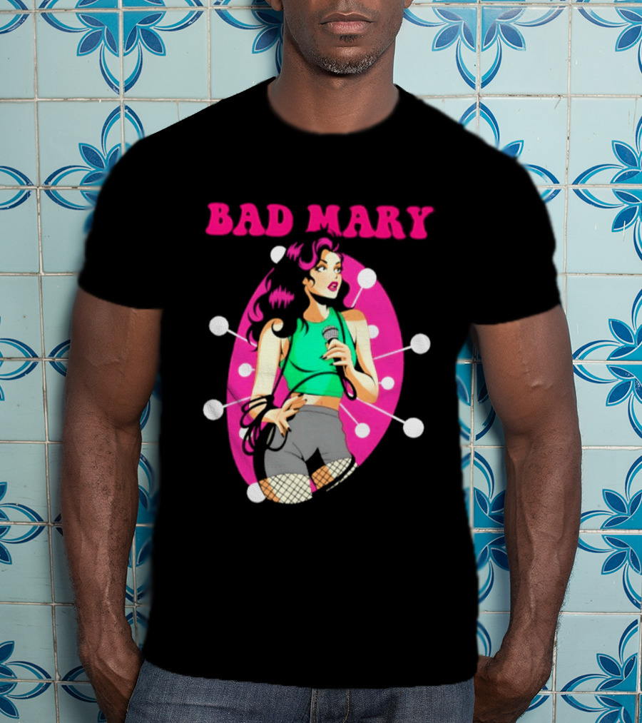 Bad Mary Punk Rock Band Female Singer Microphone Neon T-Shirt