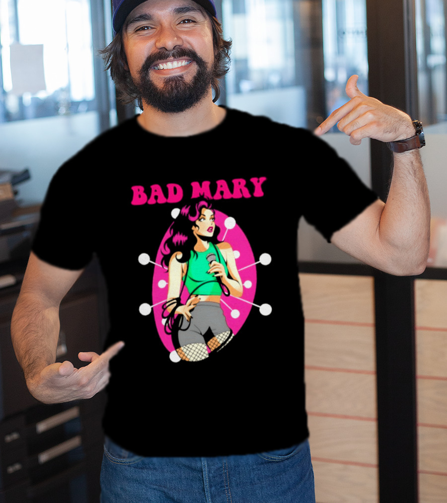 Bad Mary Punk Rock Band Female Singer Microphone Neon T-Shirt