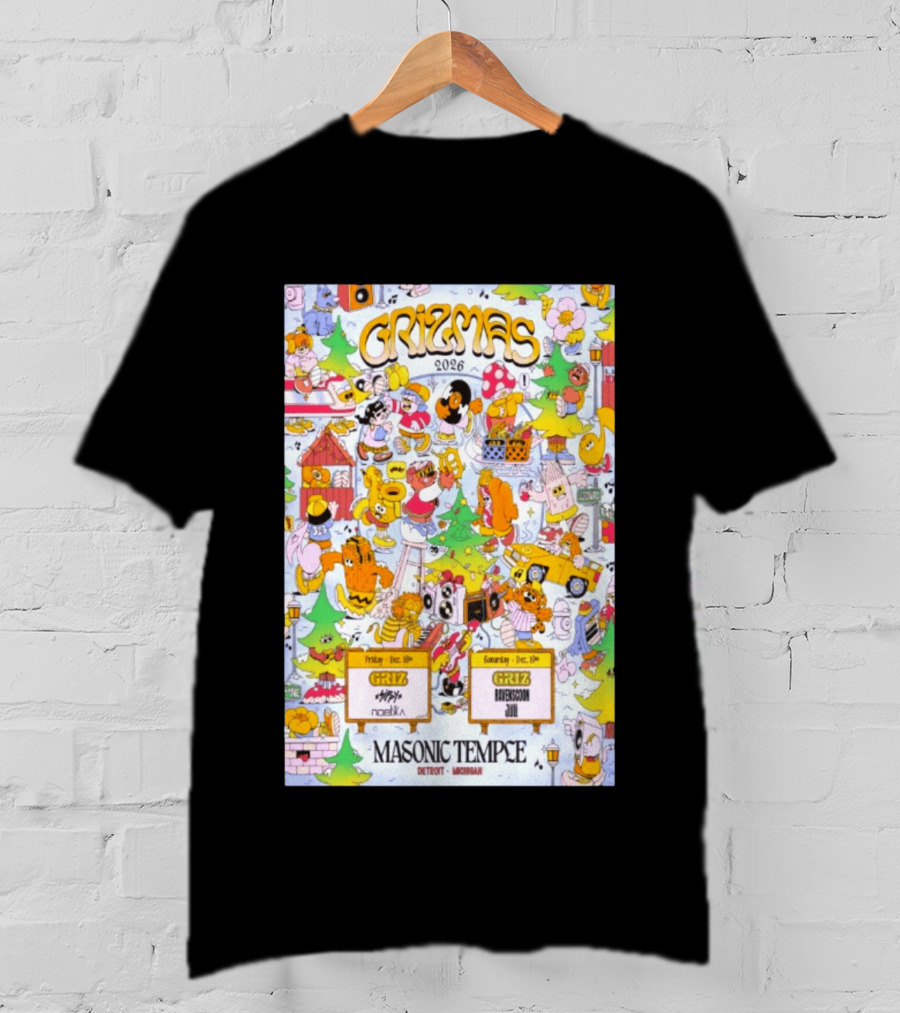 GRiZMAS 2026 Masonic Temple Detroit Michigan GRiZ Sippy Noetika Event Cartoons T-Shirt