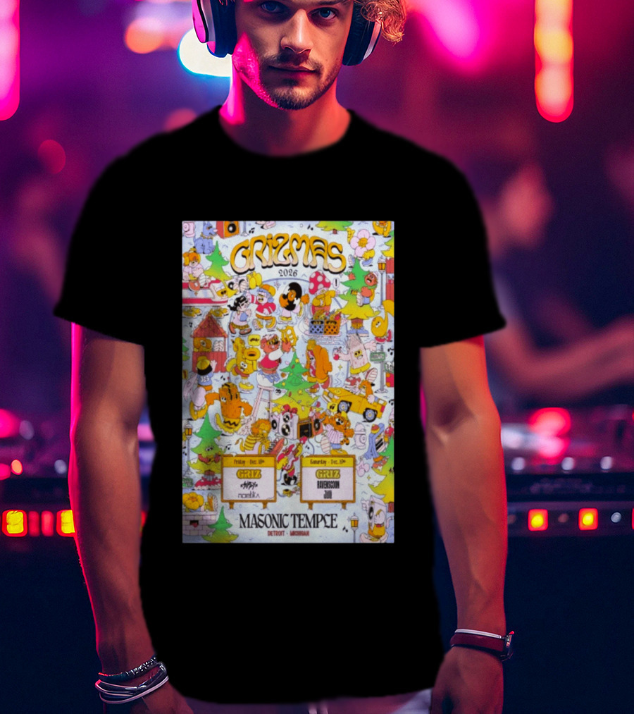 GRiZMAS 2026 Masonic Temple Detroit Michigan GRiZ Sippy Noetika Event Cartoons T-Shirt