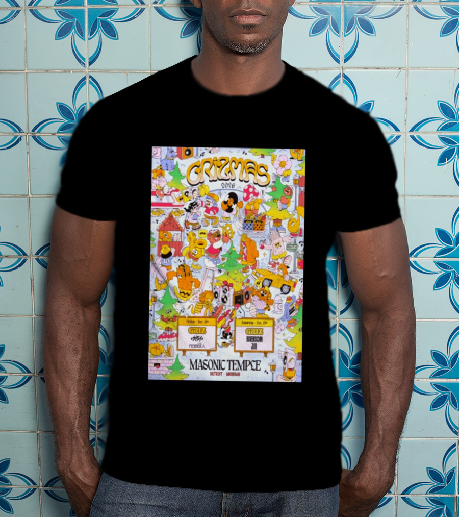 GRiZMAS 2026 Masonic Temple Detroit Michigan GRiZ Sippy Noetika Event Cartoons T-Shirt