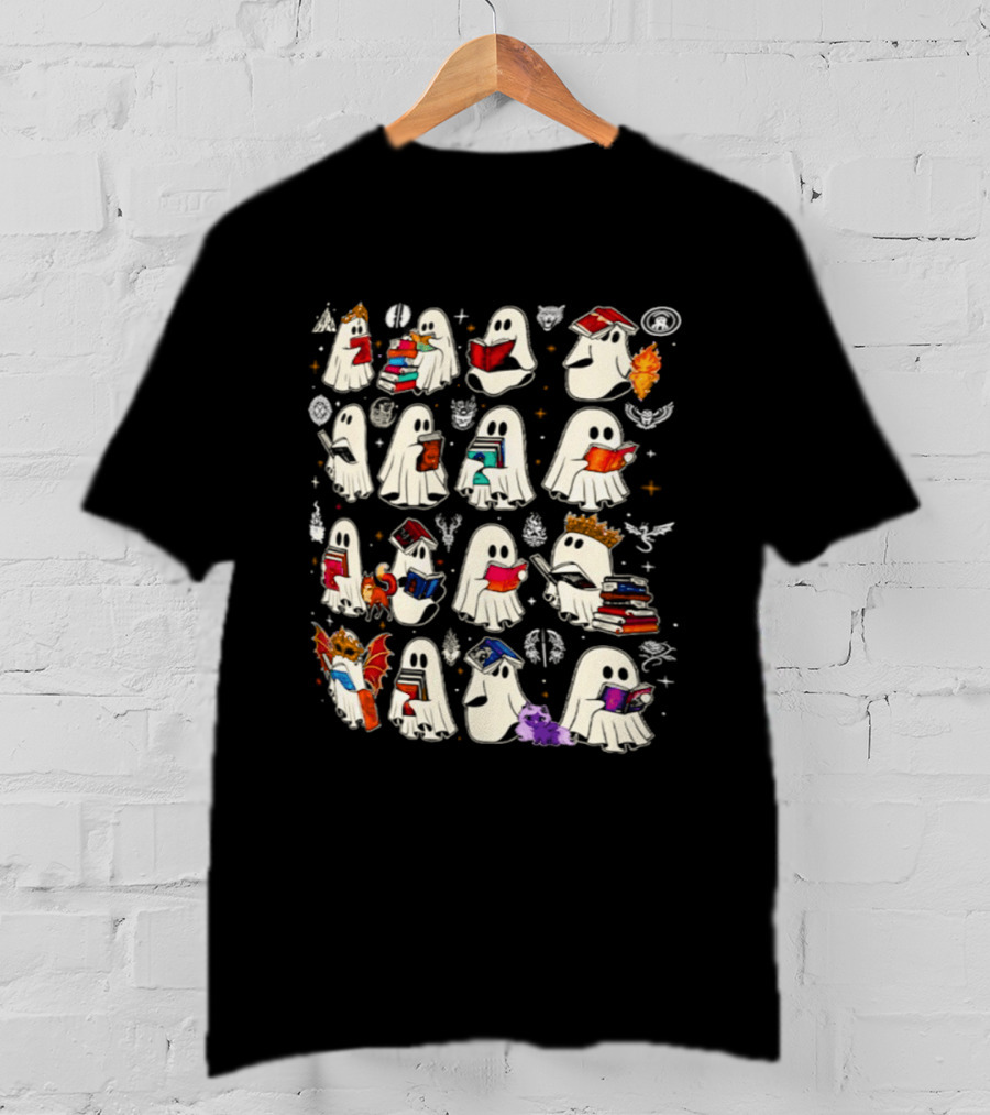 Bookish Ghosts Reading Fantasy Halloween T-Shirt