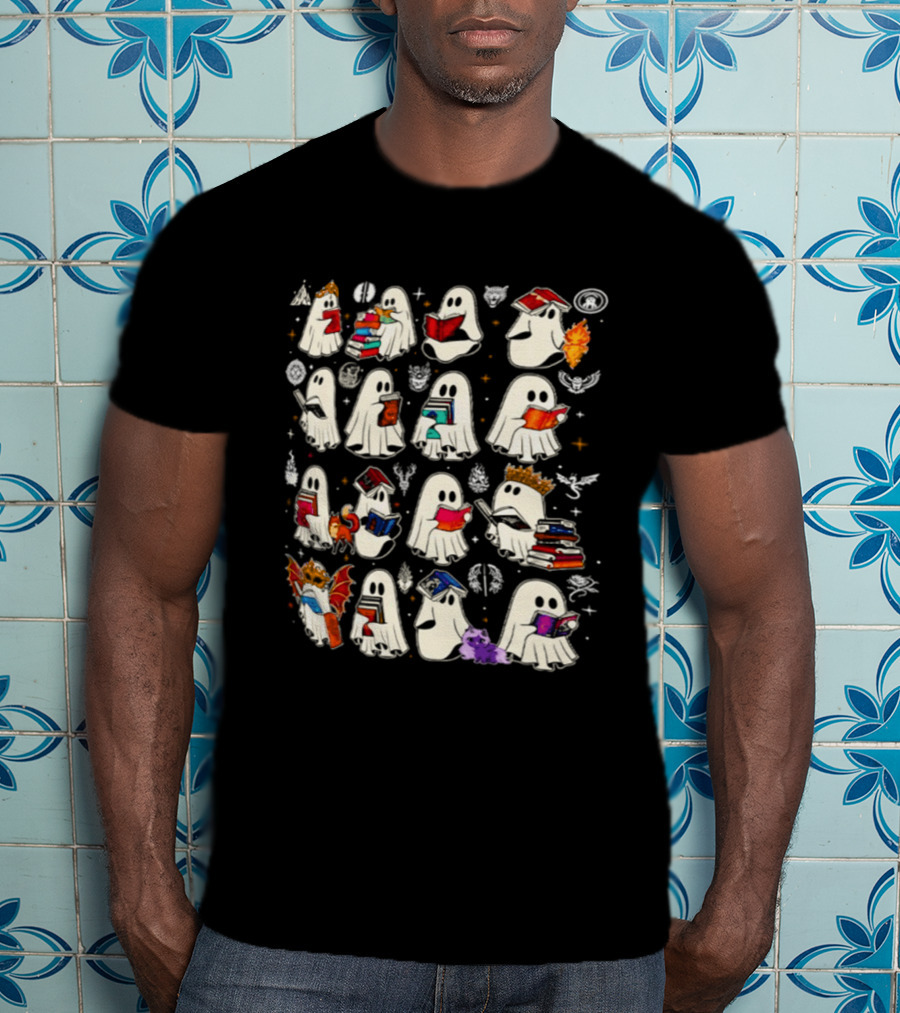 Bookish Ghosts Reading Fantasy Halloween T-Shirt