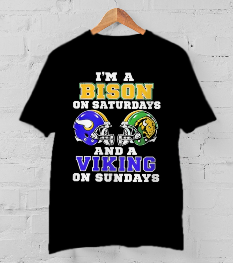 I'm A Bison On Saturdays And A Viking On Sundays Football Helmet T-Shirt