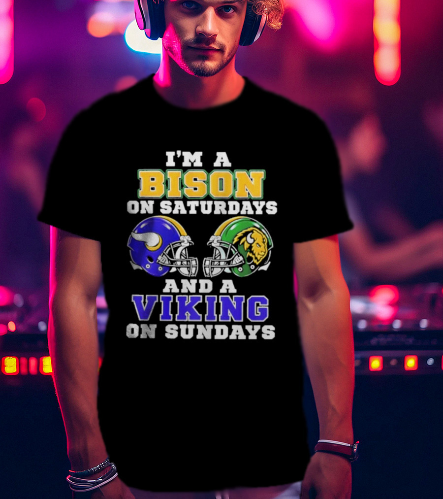 I'm A Bison On Saturdays And A Viking On Sundays Football Helmet T-Shirt