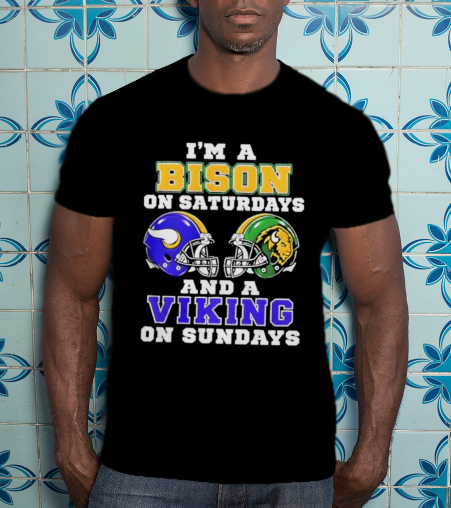 I'm A Bison On Saturdays And A Viking On Sundays Football Helmet T-Shirt