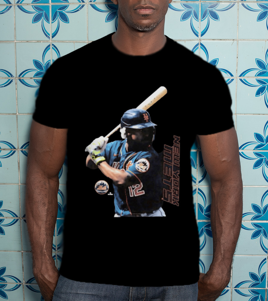 Francisco Lindor New York Mets MLB Number 12 Baseball Batting Action T-Shirt