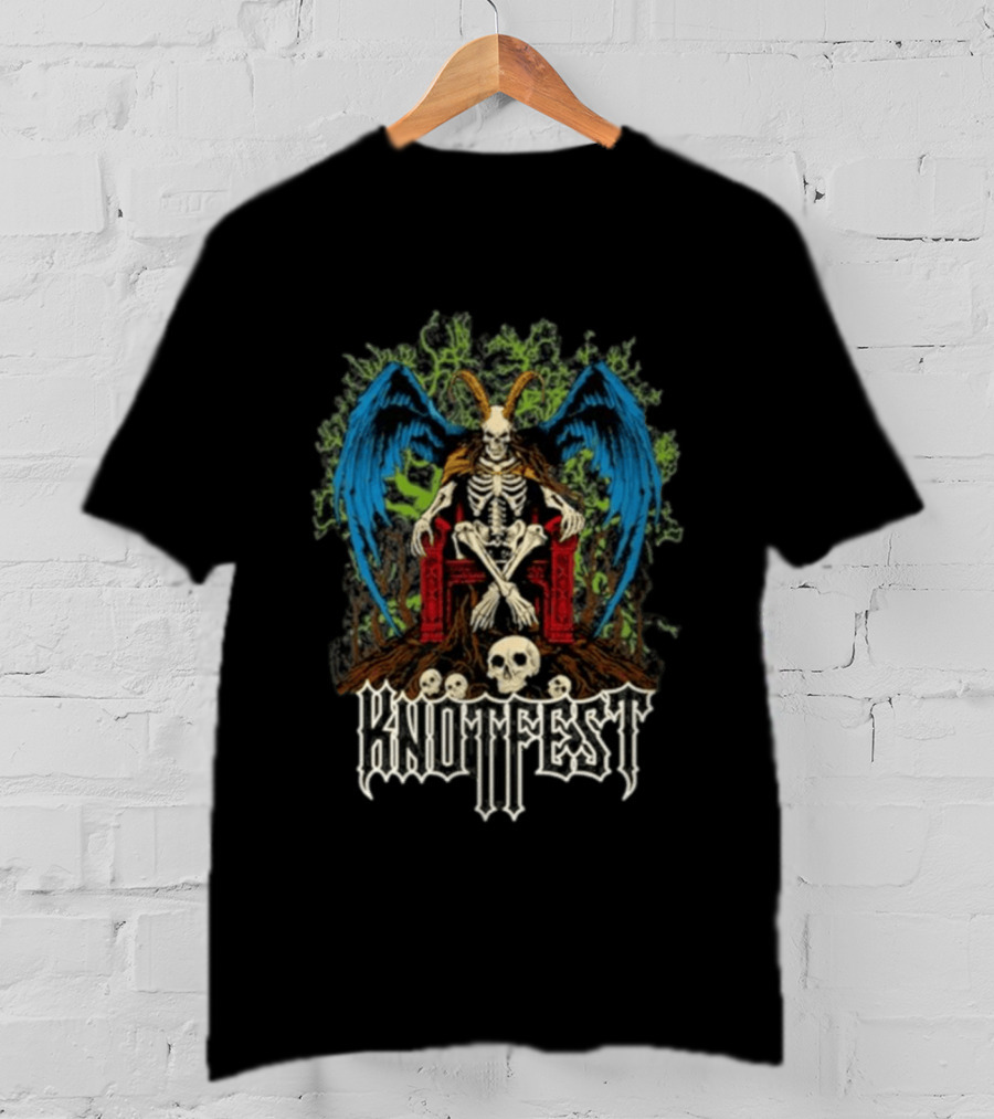 Knotfest Winged Goat God Skeleton Throne Skull Forest T-Shirt