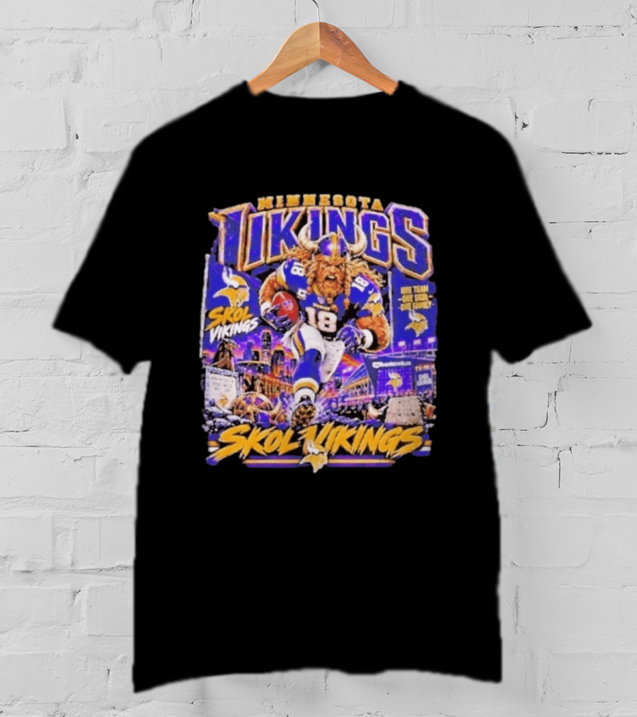 Minnesota Vikings Skol Vikings One Team One Skol One Family 18 Football City Highlights T-Shirt