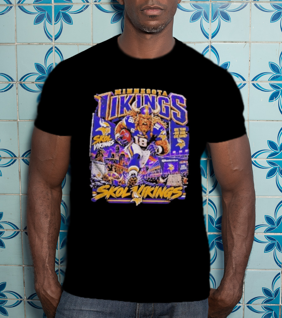 Minnesota Vikings Skol Vikings One Team One Skol One Family 18 Football City Highlights T-Shirt