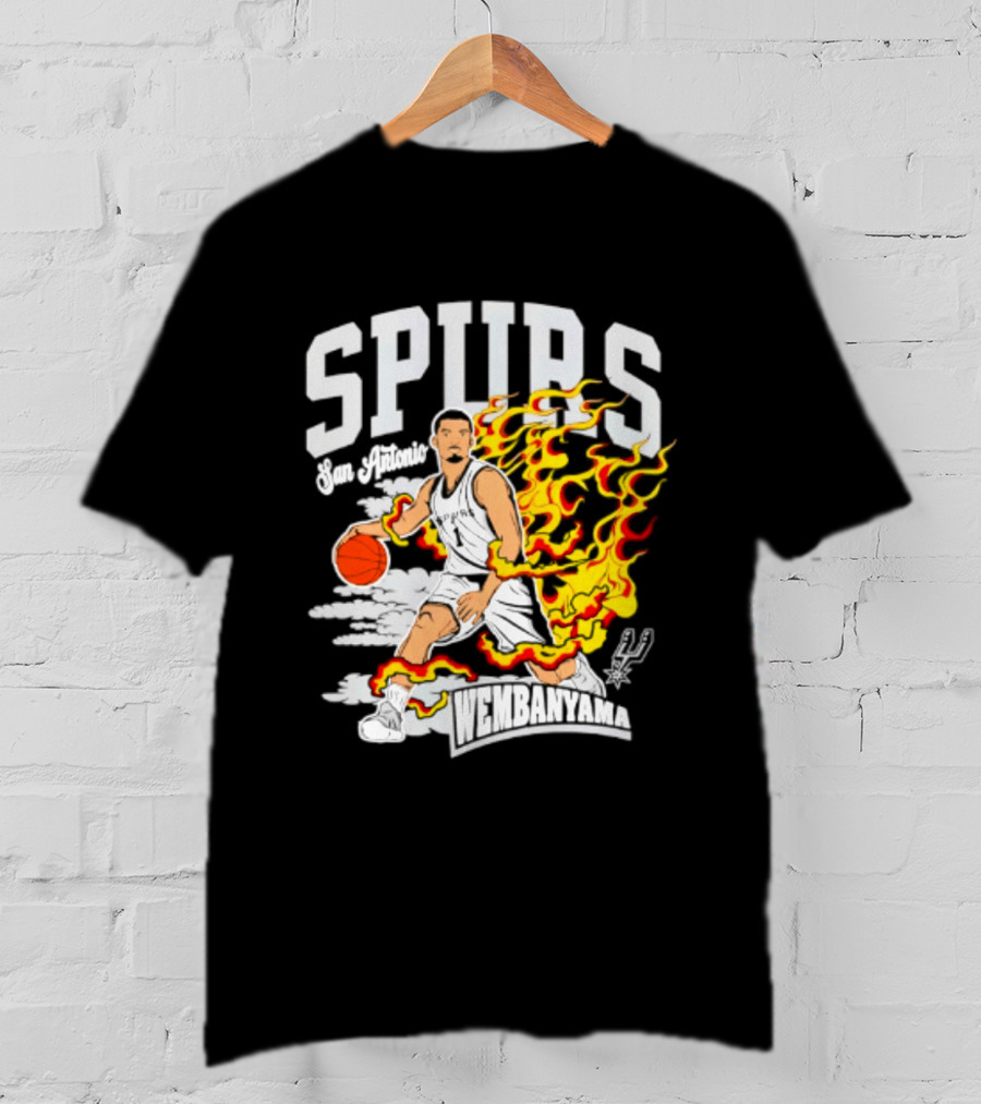 San Antonio Spurs Victor Wembanyama Fired Up Basketball Flames T-Shirt