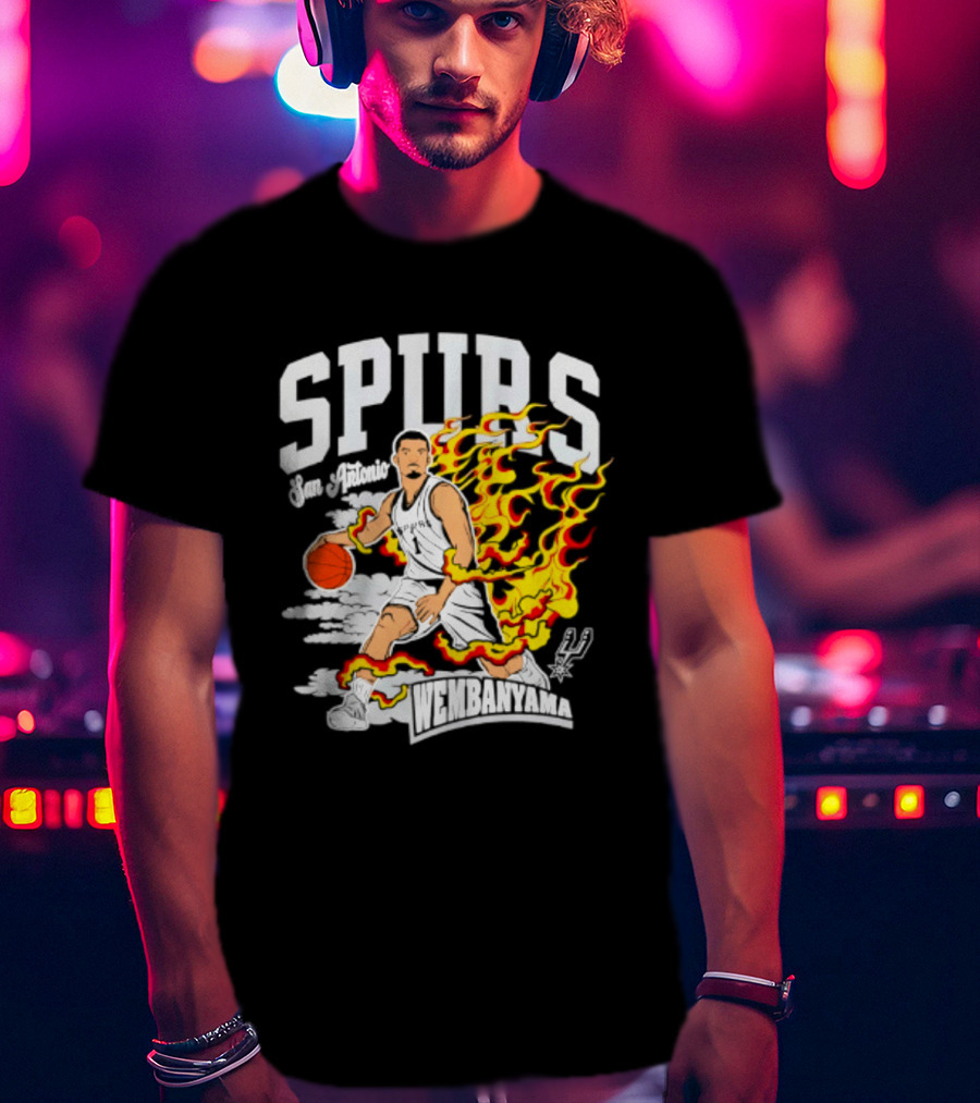 San Antonio Spurs Victor Wembanyama Fired Up Basketball Flames T-Shirt