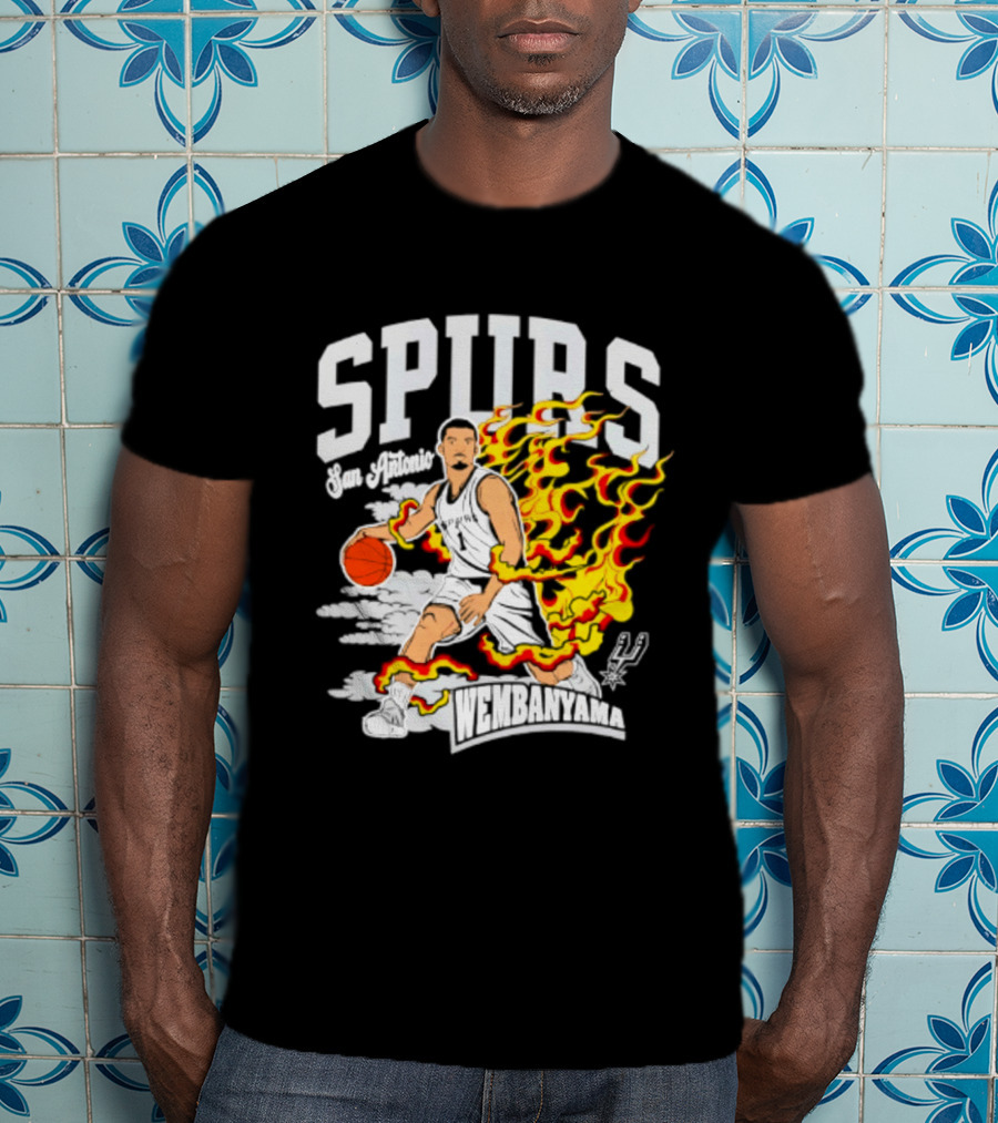 San Antonio Spurs Victor Wembanyama Fired Up Basketball Flames T-Shirt