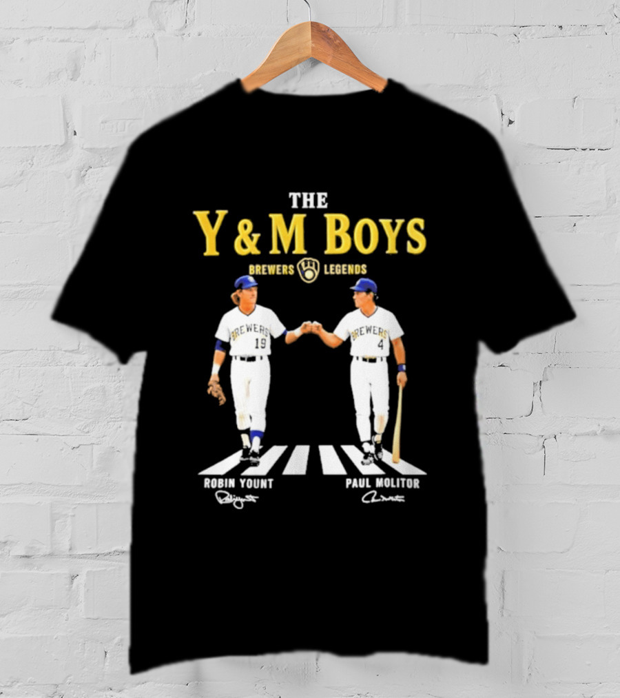 The Y&M Boys Brewers Legends Robin Yount Paul Molitor Abbey Road Fist Bump T-Shirt