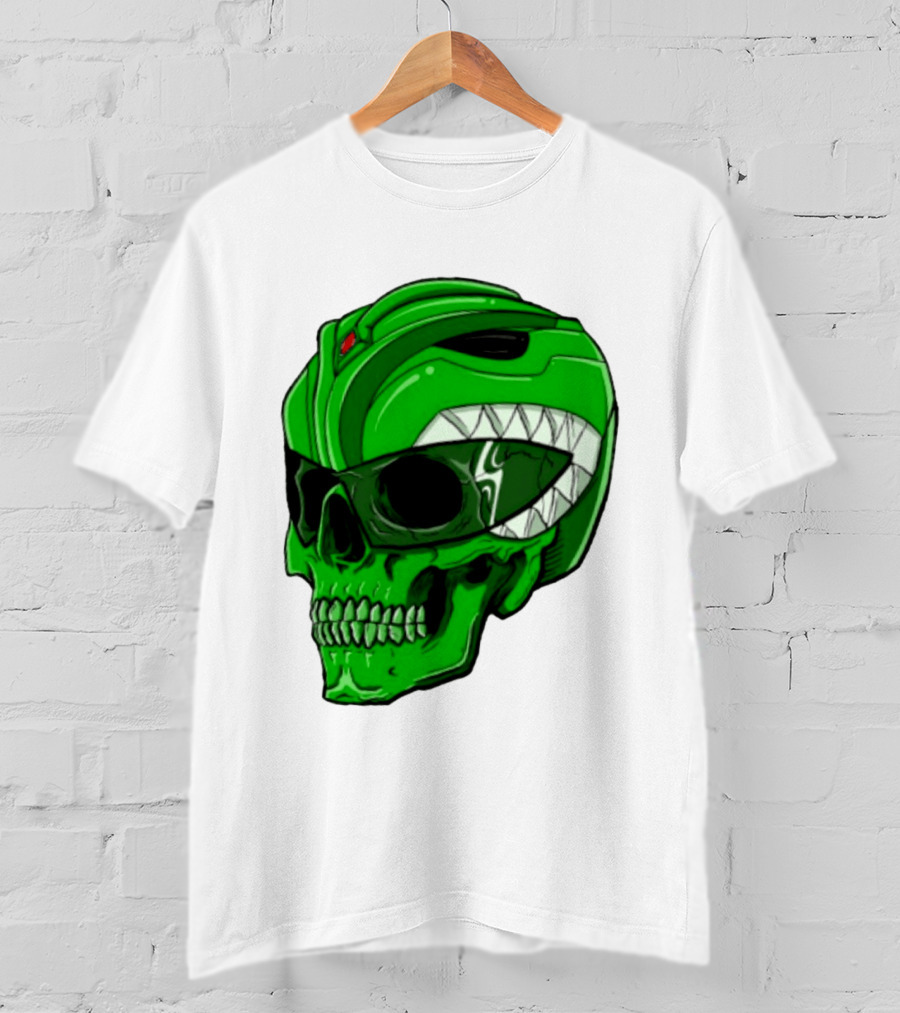Mighty Morphin Power Rangers Green Ranger Zombie Skull Helmet Mashup T-Shirt