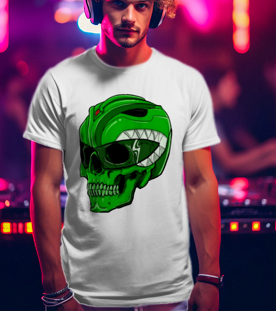 Mighty Morphin Power Rangers Green Ranger Zombie Skull Helmet Mashup T-Shirt