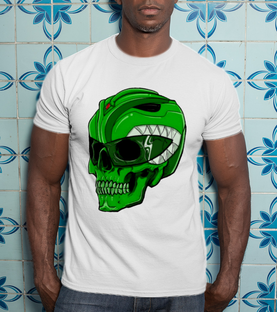 Mighty Morphin Power Rangers Green Ranger Zombie Skull Helmet Mashup T-Shirt