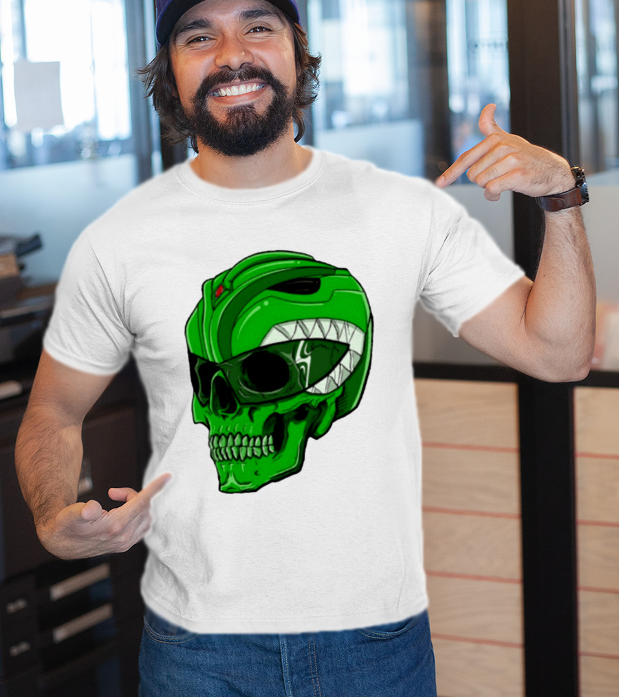 Mighty Morphin Power Rangers Green Ranger Zombie Skull Helmet Mashup T-Shirt