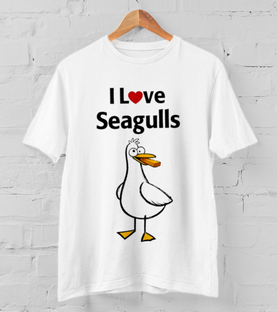 I Love Seagulls French Cartoon Bird With Baguette T-Shirt