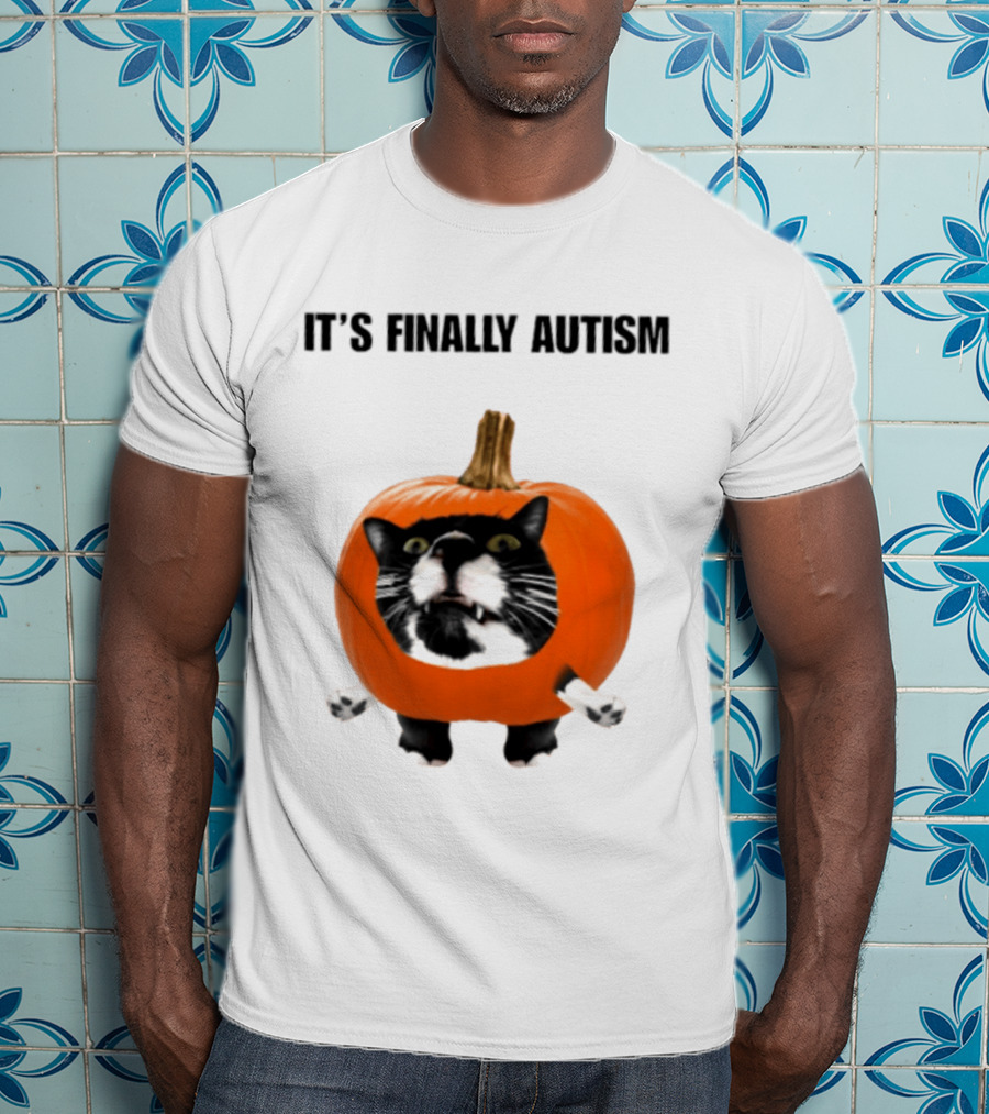 It's Finally Autism Cat Pumpkin T-Shirt