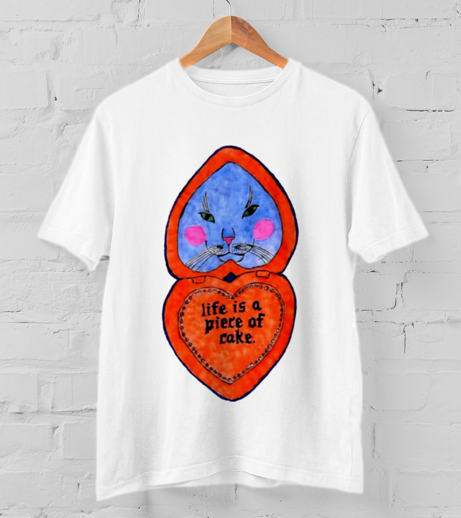 Life Is A Piece Of Cake Cat Heart Mirror T-Shirt