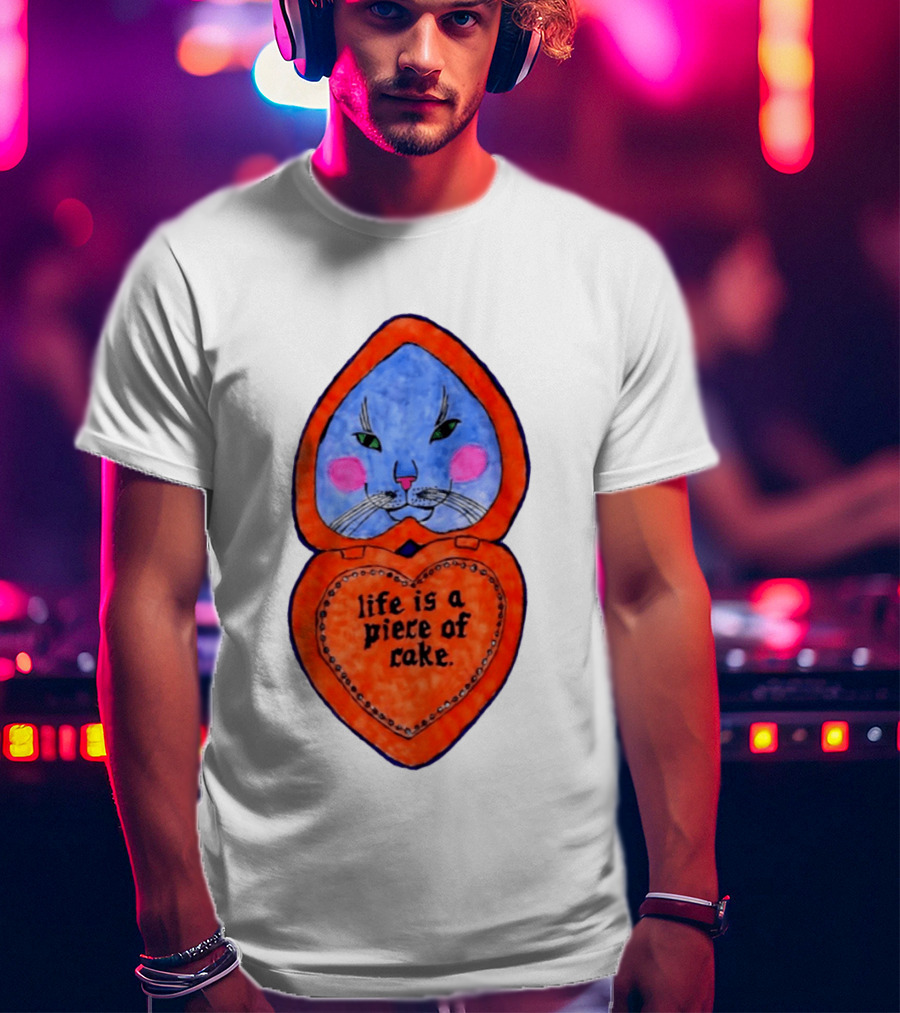 Life Is A Piece Of Cake Cat Heart Mirror T-Shirt