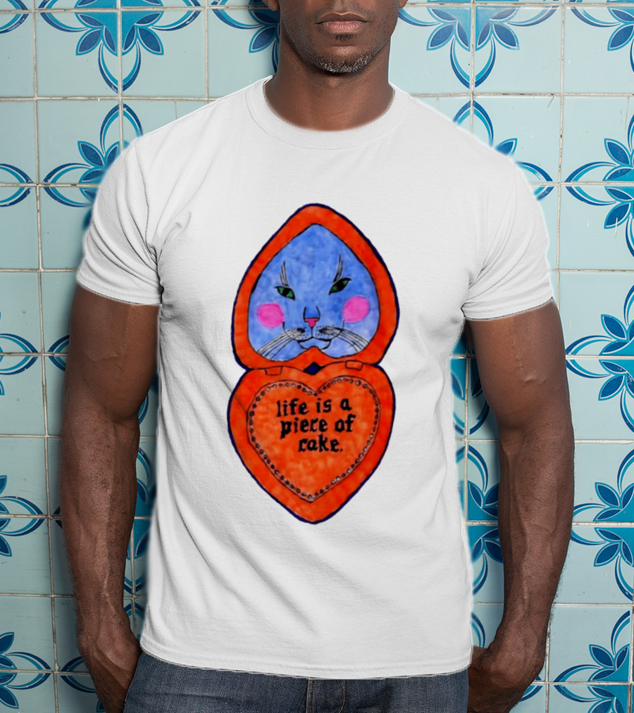 Life Is A Piece Of Cake Cat Heart Mirror T-Shirt