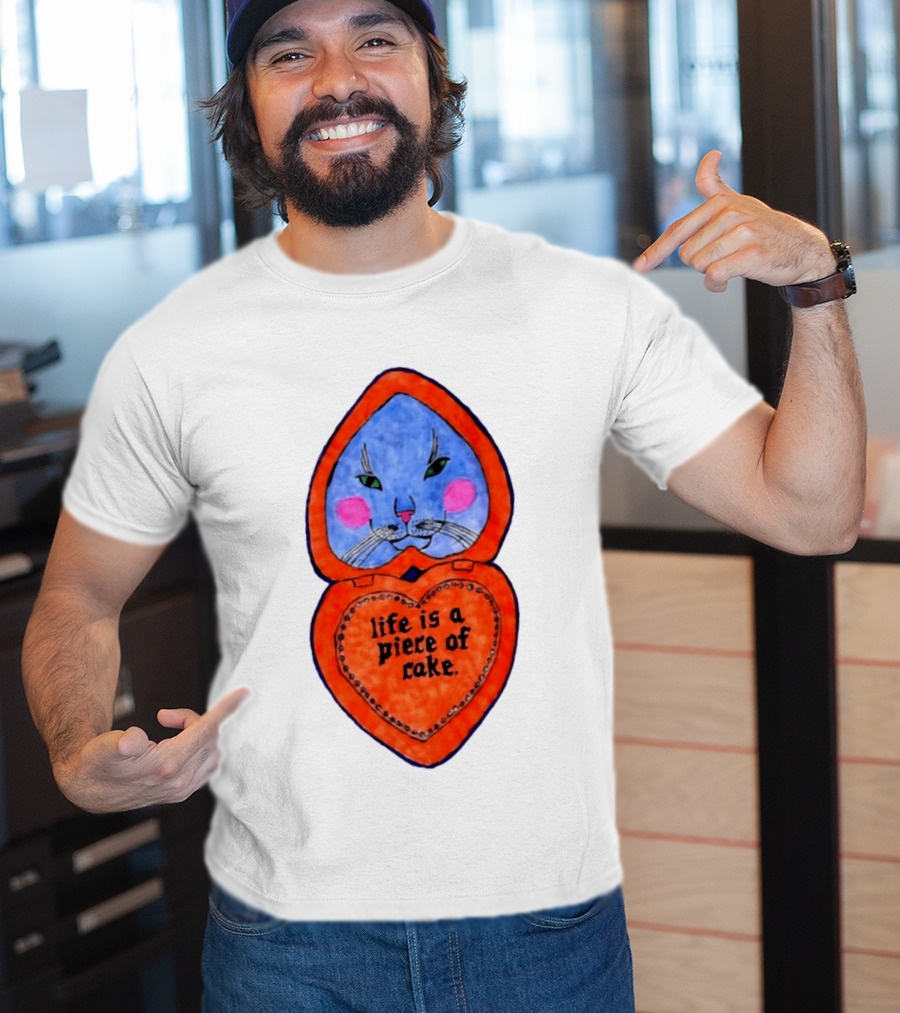Life Is A Piece Of Cake Cat Heart Mirror T-Shirt