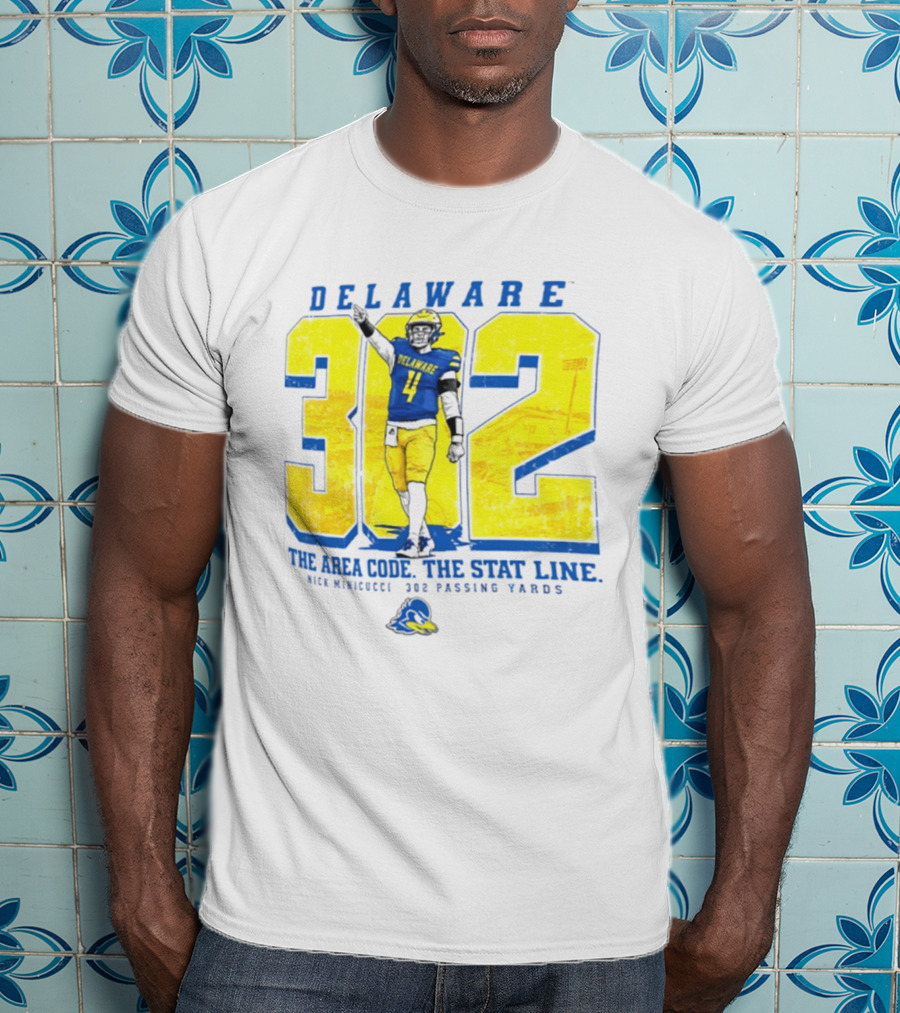 Delaware Blue Hens 302 The Area Code The Stat Line Nick Minicucci 302 Passing Yards T-Shirt