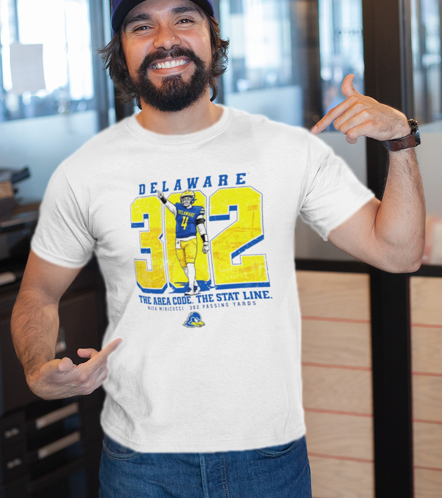 Delaware Blue Hens 302 The Area Code The Stat Line Nick Minicucci 302 Passing Yards T-Shirt