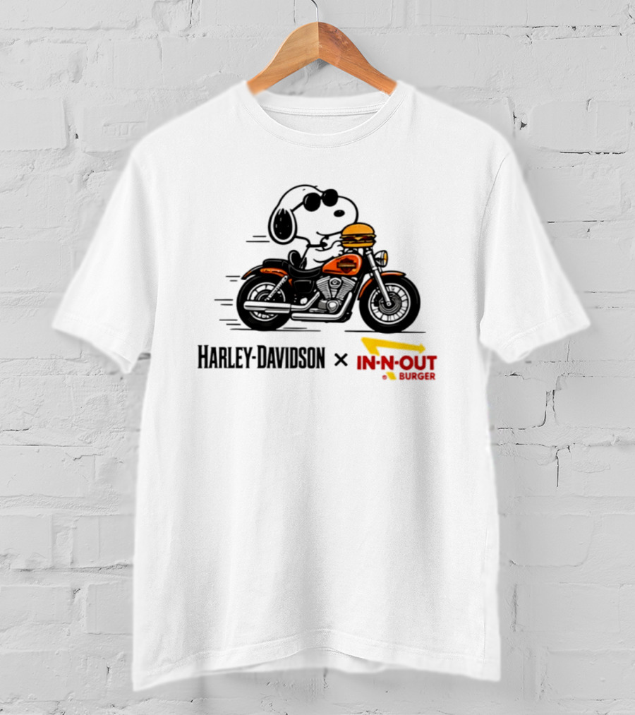 Snoopy Riding Harley Davidson With In N Out Burger Collaboration T-Shirt