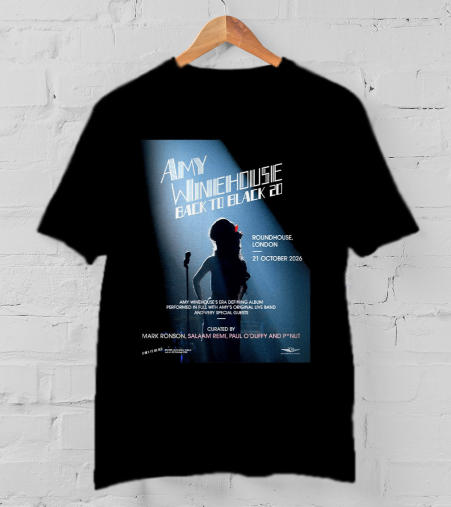 Amy Winehouse Back To Black 20 Roundhouse London 21 October 2026 Live Performance Event T-Shirt