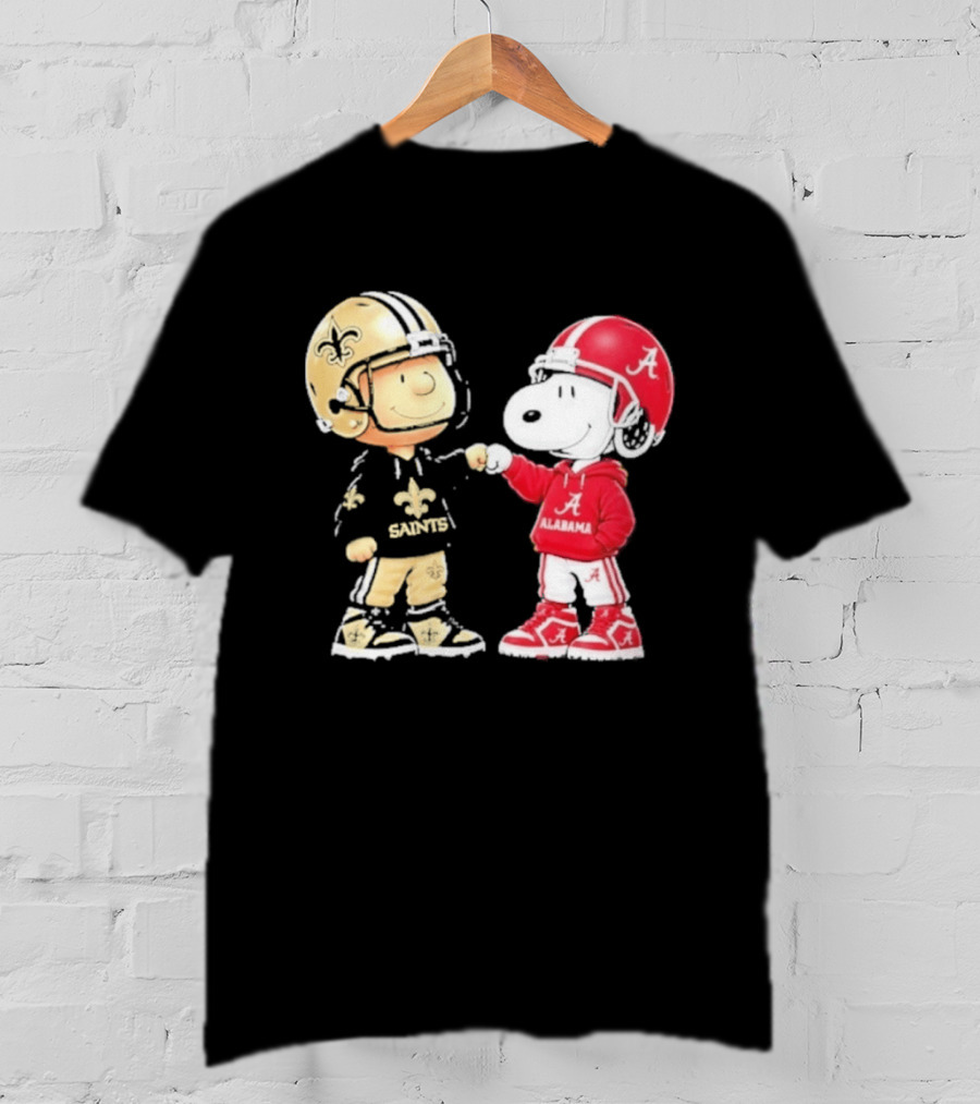Charlie Brown Saints Snoopy Alabama Fist Bump Football T-Shirt