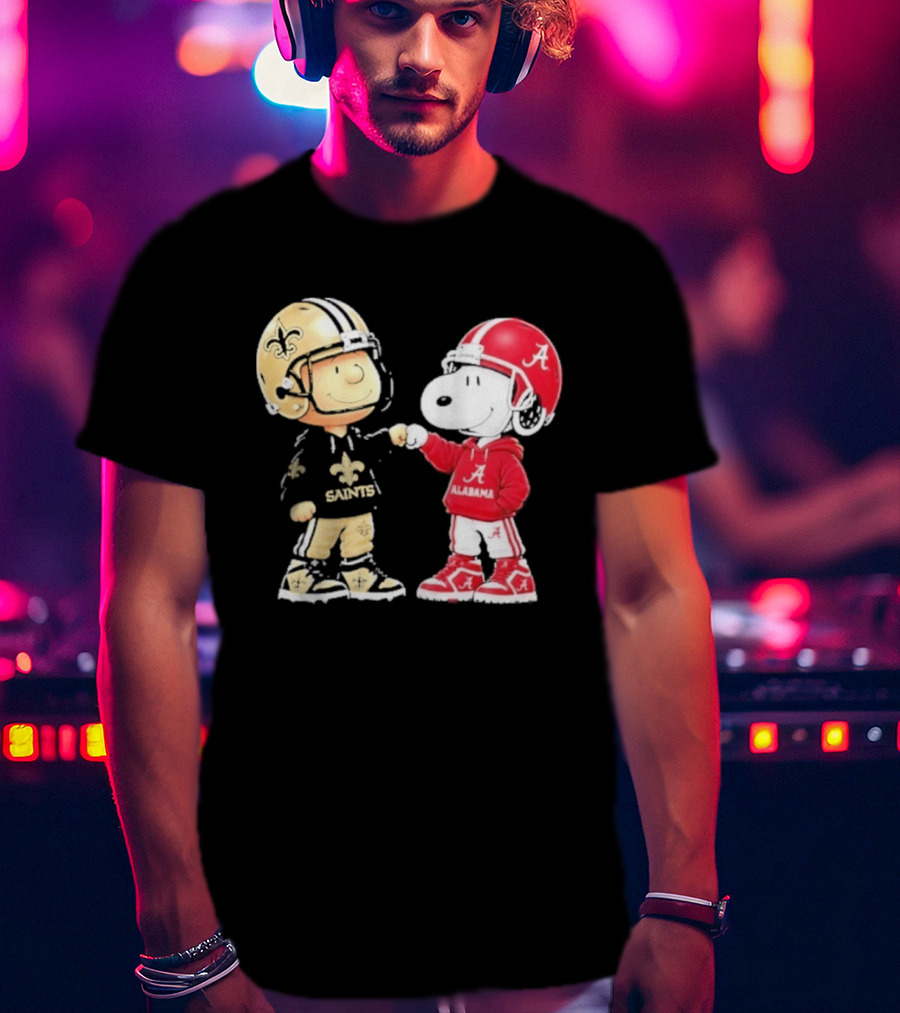 Charlie Brown Saints Snoopy Alabama Fist Bump Football T-Shirt