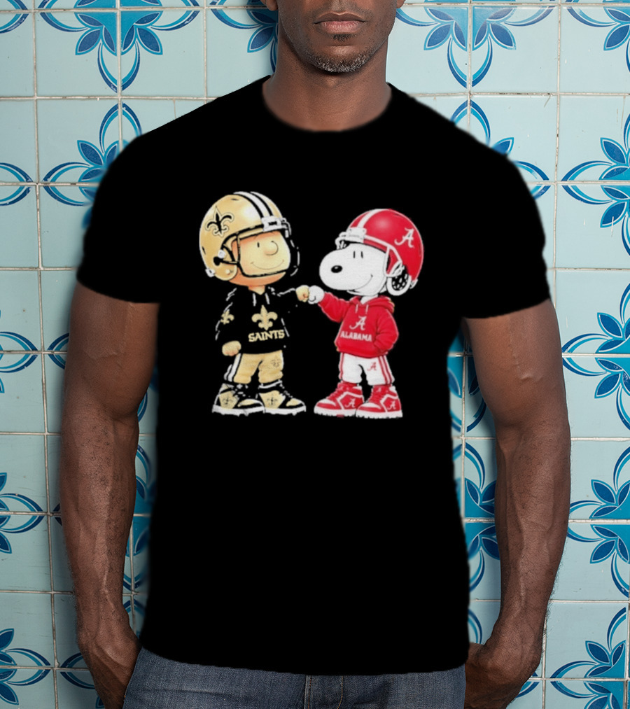 Charlie Brown Saints Snoopy Alabama Fist Bump Football T-Shirt