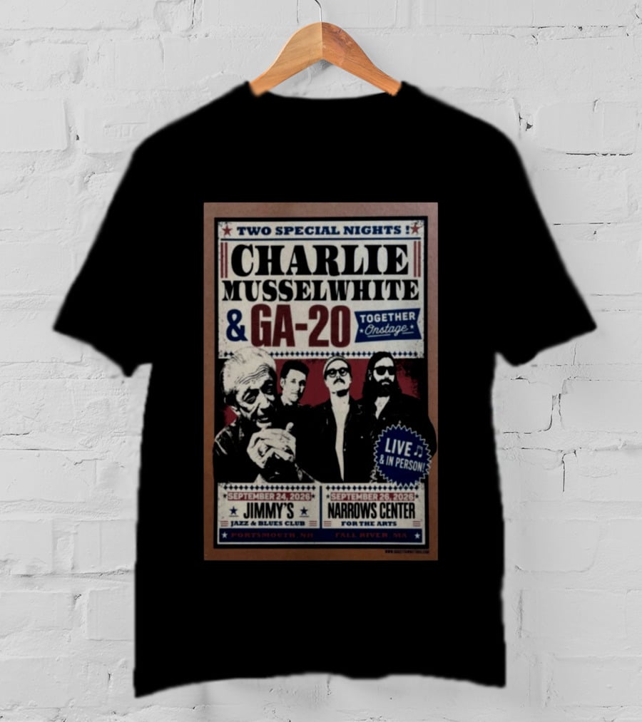 Charlie Musselwhite GA 20 Live At Jimmy's Jazz September 2026 Portsmouth NH T-Shirt