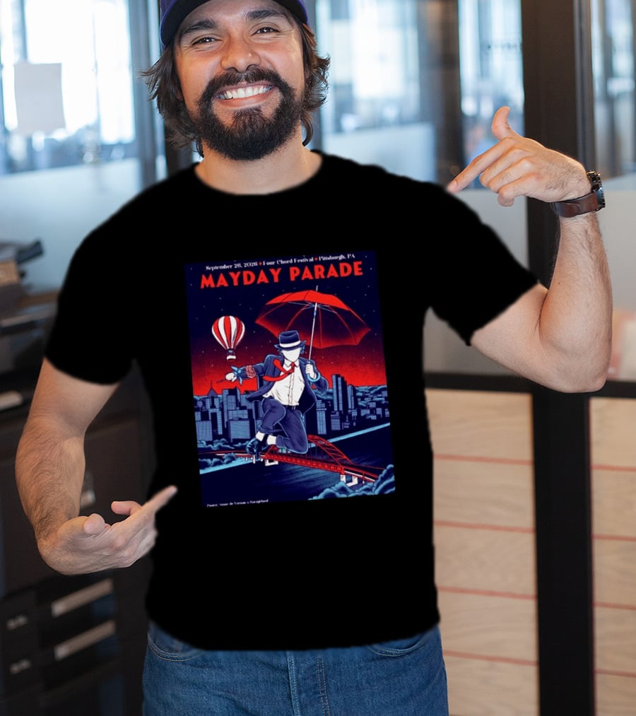 Mayday Parade September 26 2026 Four Chord Festival Pittsburgh PA Hot Air Balloon Umbrella Cityscape T-Shirt