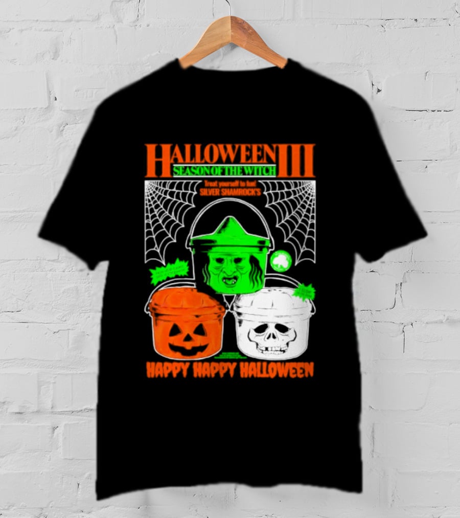 Halloween III Season Of The Witch Silver Shamrock Pumpkin Skull Witch Buckets Happy Happy Halloween T-Shirt