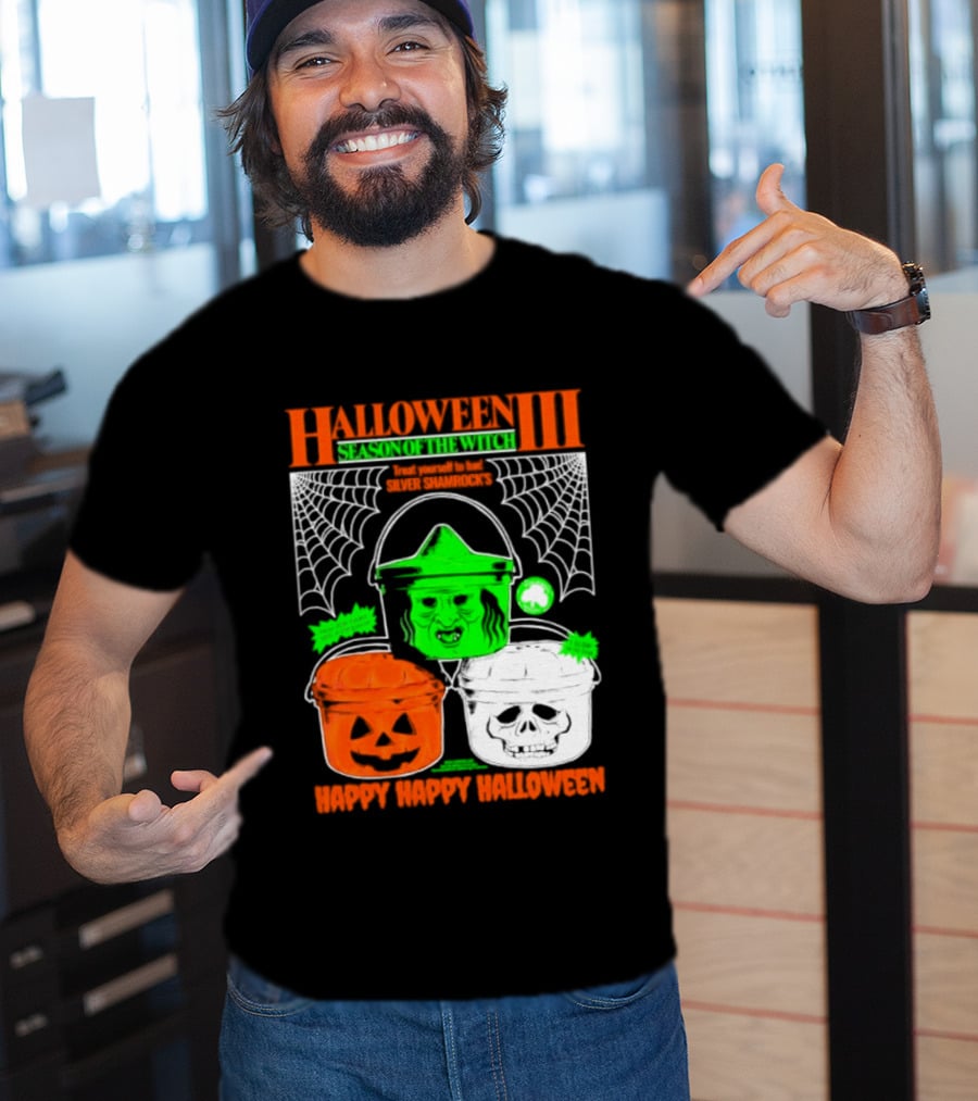 Halloween III Season Of The Witch Silver Shamrock Pumpkin Skull Witch Buckets Happy Happy Halloween T-Shirt