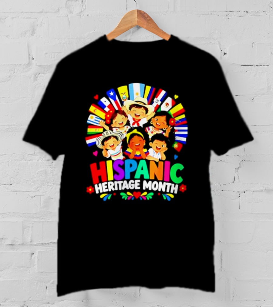 Hispanic Heritage Month Celebration With Latino Countries Flags And Happy Children T-Shirt