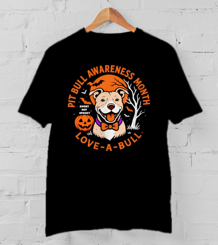 Pit Bull Awareness Month Love A Bull Halloween Pumpkin T-Shirt