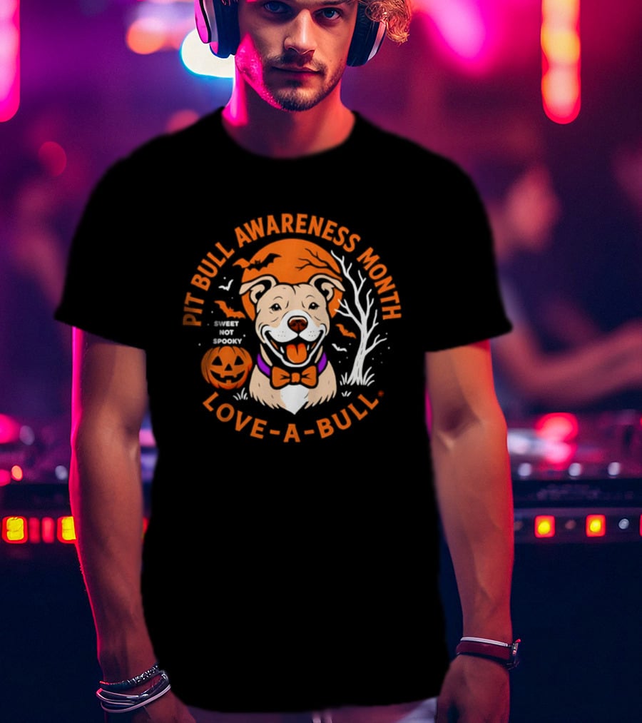 Pit Bull Awareness Month Love A Bull Halloween Pumpkin T-Shirt