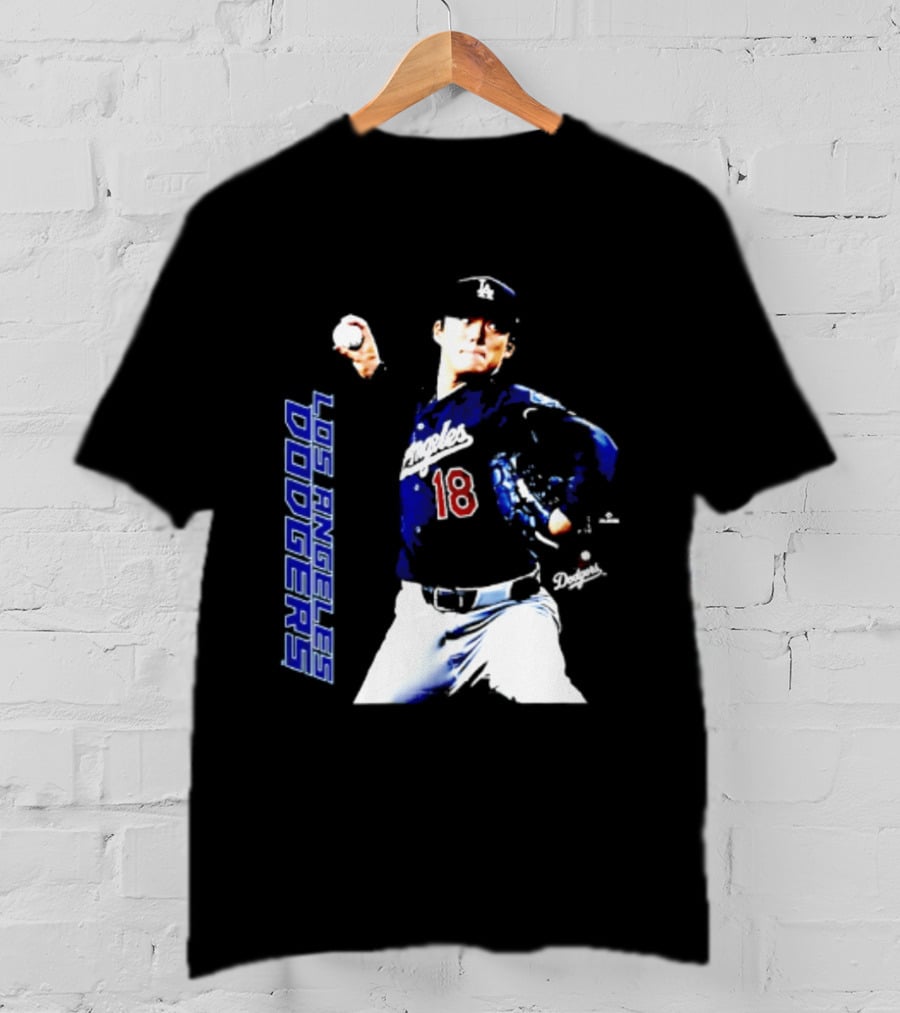 Los Angeles Dodgers Yoshinobu Yamamoto Number 18 MLB Pitcher Swing T-Shirt