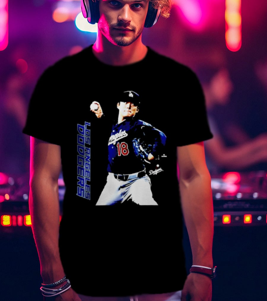 Los Angeles Dodgers Yoshinobu Yamamoto Number 18 MLB Pitcher Swing T-Shirt