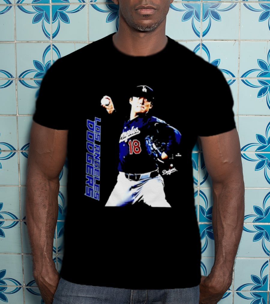 Los Angeles Dodgers Yoshinobu Yamamoto Number 18 MLB Pitcher Swing T-Shirt