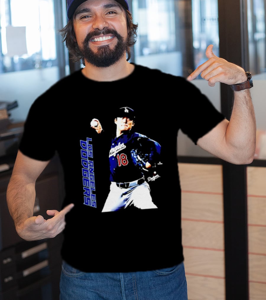 Los Angeles Dodgers Yoshinobu Yamamoto Number 18 MLB Pitcher Swing T-Shirt