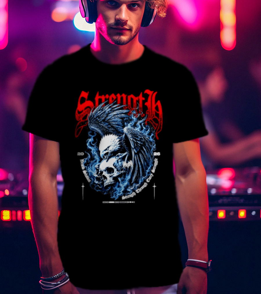 Strength 2026 Brand Studios Eagle Skull Strength Through Every Struggle T-Shirt