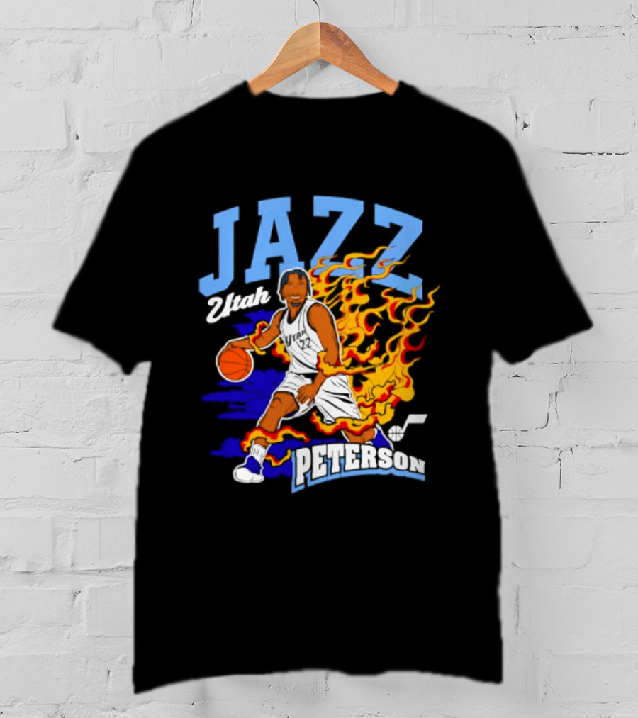 Utah Jazz Darryn Peterson Fiery Basketball Action Fan T-Shirt