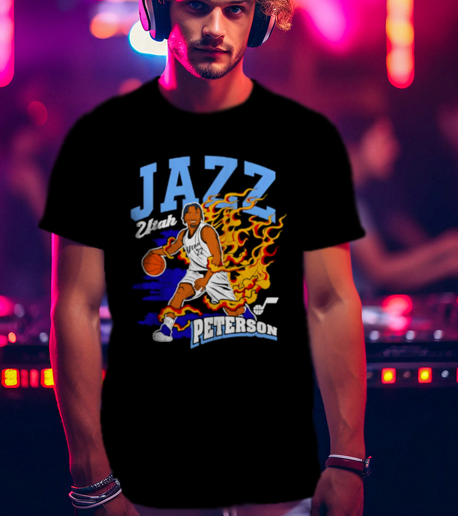 Utah Jazz Darryn Peterson Fiery Basketball Action Fan T-Shirt