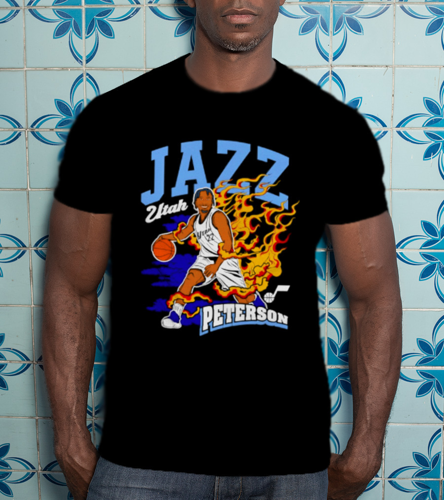 Utah Jazz Darryn Peterson Fiery Basketball Action Fan T-Shirt